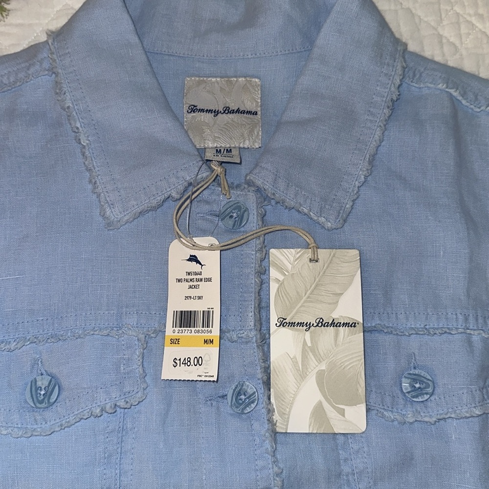 Tommy Bahama Two Palm Raw Edge Point Collar Long Sleeve Button Front Jacket - Picture 11 of 11